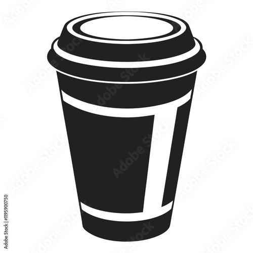 paper coffee cup with lid silhouette icon illustration, disposable coffee cup design, hot drink vector symbol, 
takeaway cup graphic, isolated container outline, morning cafes logo  
