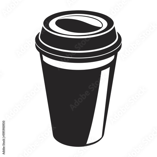 paper coffee cup with lid silhouette icon illustration, disposable coffee cup design, hot drink vector symbol, 
takeaway cup graphic, isolated container outline, morning cafes logo  
