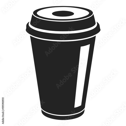 paper coffee cup with lid silhouette icon illustration, disposable coffee cup design, hot drink vector symbol, 
takeaway cup graphic, isolated container outline, morning cafes logo  
