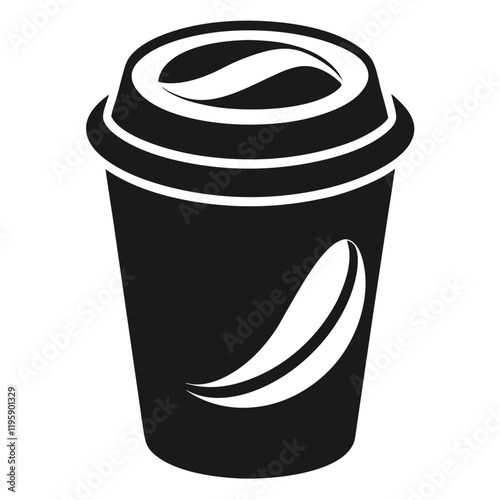 paper coffee cup with lid silhouette icon illustration, disposable coffee cup design, hot drink vector symbol, 
takeaway cup graphic, isolated container outline, morning cafes logo  
