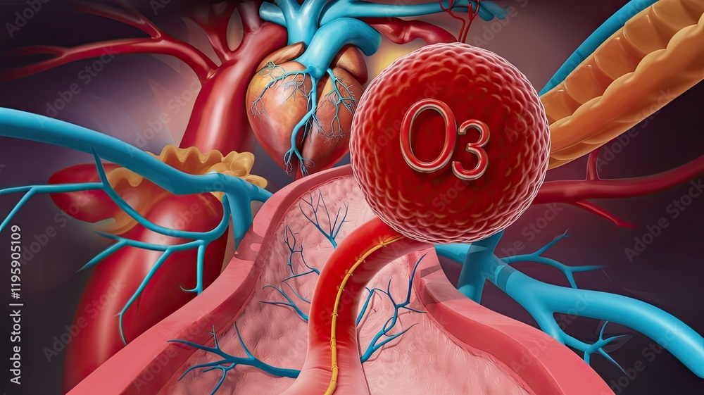 Fototapeta premium Ozone (O3) therapy involves ozone molecules combining with blood cells and integrating into the metabolism.