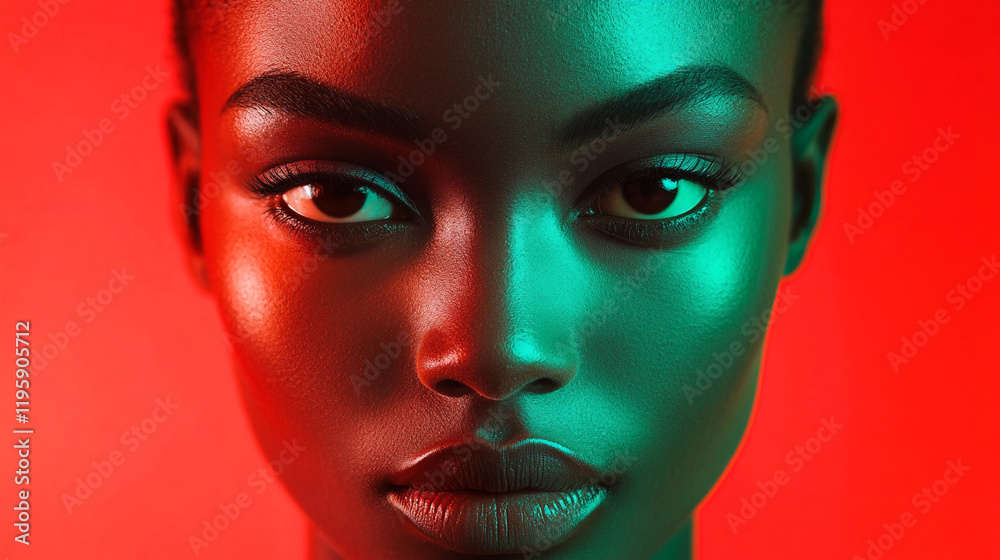 Brightly lit close-up portrait of a model with colorful skin tones. Generative AI Brightly lit close-up portrait of a model with colorful skin tones. Generative AI