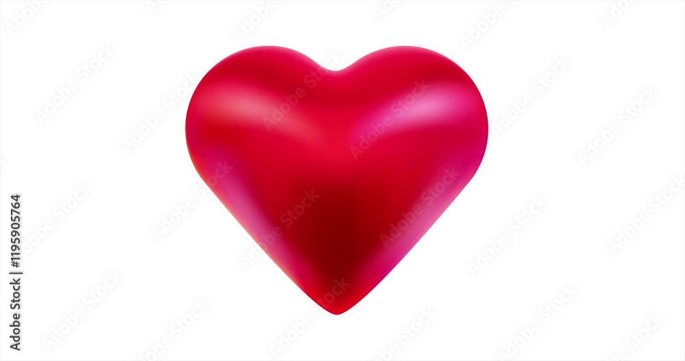 Beating red heart on white background for Valentine's Day concept. Animation in 3D style. Perfect for Valentine's Day, wedding or romantic designs, loopable animation. Seamless Animation. 