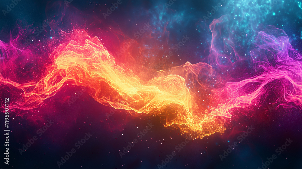 Bright fire flame waves concept background. Electric lightning dcorative horizontal poster. Digital raster bitmap illustration. AI artwork.