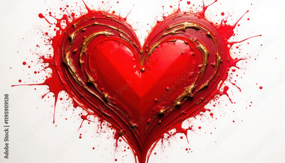 Abstract red heart with golden accents and splashes of paint, symbolizing love for Valentine's Day Abstract red heart with golden accents and splashes of paint, symbolizing love for Valentine's Day