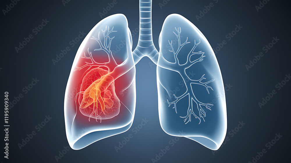 Human Lungs and Heart: Anatomical Illustration with Inflammation Human Lungs and Heart: Anatomical Illustration with Inflammation