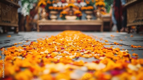 Colorful petals create vibrant path leading to festive celebrati photo