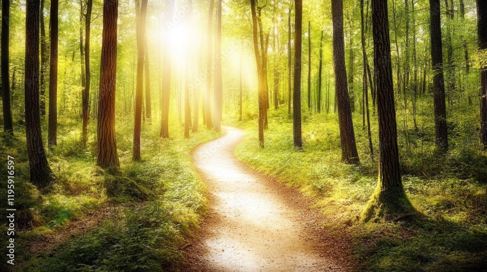 Obraz premium Sunlit Path Through a Tranquil Forest