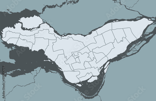 Map of Montreal city with districts