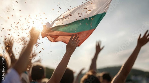 Happy celebration Bulgaria Liberation: vibrant gathering, national festivity, historic honor, cultural pride, cheerful unity, patriotic joy, public commemoration, festive crowd, spirited occasion.
