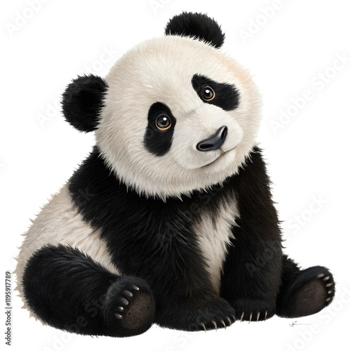 Cute and curious baby panda sitting on its haunches, showcasing its playful expression in a natural habitat  PNG  transparent