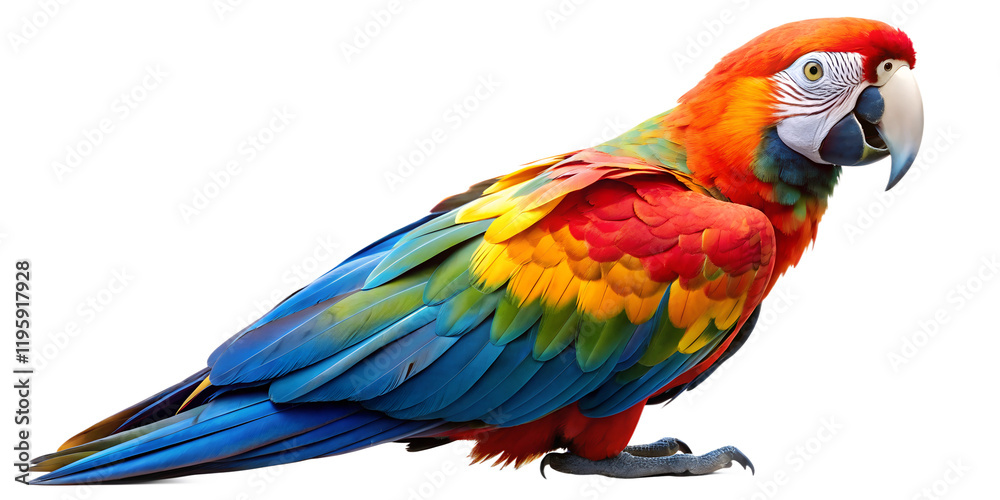 Obraz premium Vibrant macaw perched gracefully, showcasing bright colors and intricate feather patterns against a plain background PNG transparent