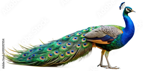 Majestic peacock displaying vibrant plumage in a natural setting during daylight hours  PNG  transparent
