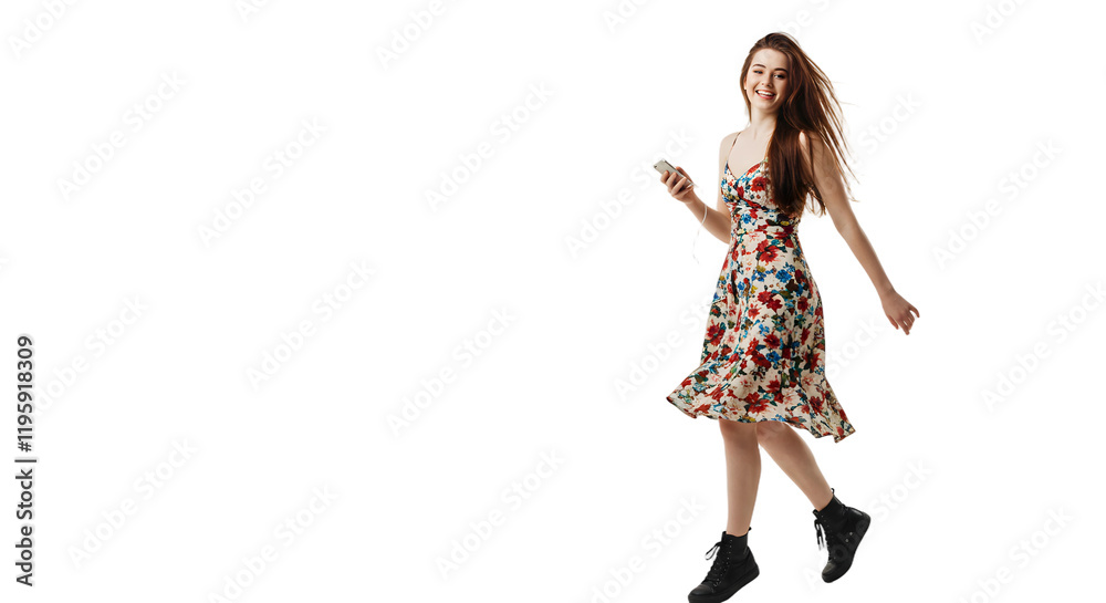 a happy woman holding smartphone in hands and smiling a happy woman holding smartphone in hands and smiling