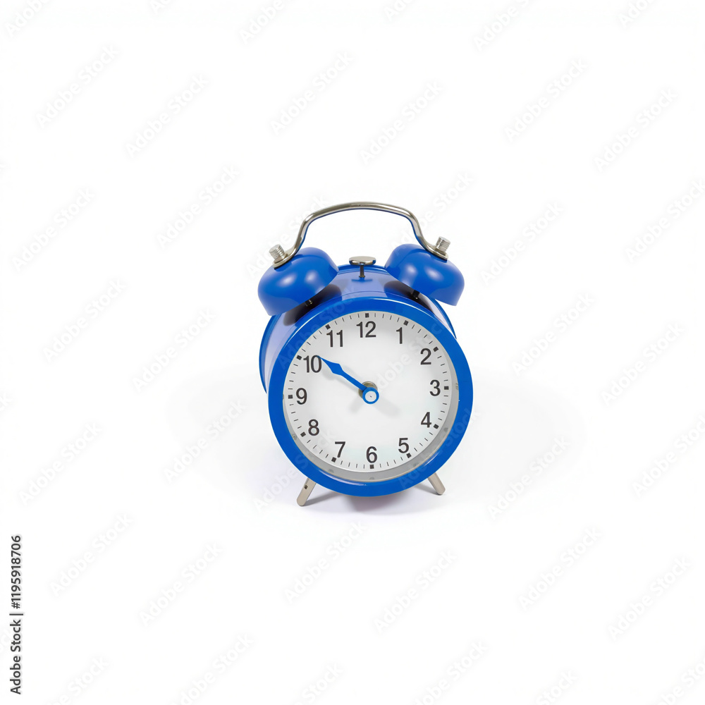 A small, round alarm clock with a blue frame and white face, centered on a white background. Perfect for blogs on productivity or time management. A small, round alarm clock with a blue frame and white face, centered on a white background. Perfect for blogs on productivity or time management.