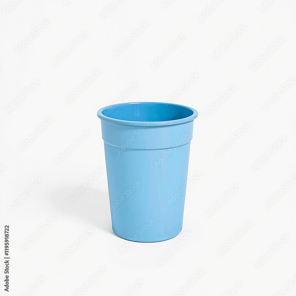 A plain blue plastic drinking cup, cylindrical and smooth, isolated on a white backdrop, ideal for food or lifestyle blogs. A plain blue plastic drinking cup, cylindrical and smooth, isolated on a white backdrop, ideal for food or lifestyle blogs.