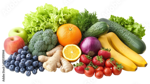 Cfresh fruits and vegetables, isolated on tranparent background. Ai Generate photo