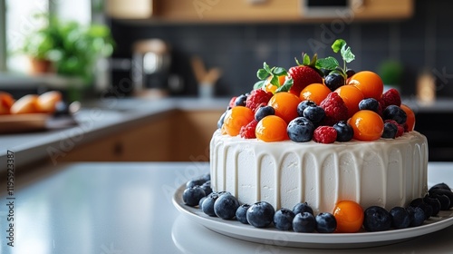 Fruit cake kitchen countertop dessert photo