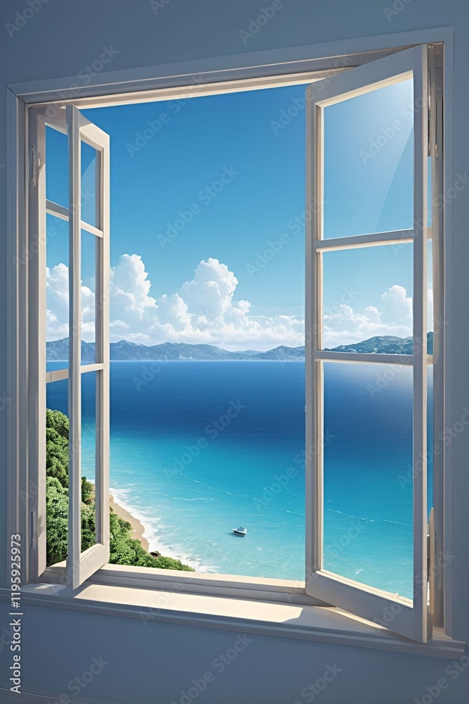 Large window viewing a calm sea
Large window viewing a calm sea