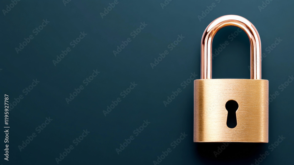Golden padlock secured on a dark background with a keyhole exposed Golden padlock secured on a dark background with a keyhole exposed