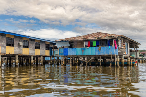 Kampong Ayer the floating village wooden Malay traditional houses standing on stilts on the river, Bandar Seri Begawan, Borneo, Sultanate Brunei Darussalam