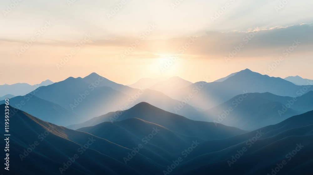 A breathtaking sunset casts warm hues over a series of majestic mountains, with sunrays breaking through the clouds, creating a serene and peaceful atmosphere. A breathtaking sunset casts warm hues over a series of majestic mountains, with sunrays breaking through the clouds, creating a serene and peaceful atmosphere.