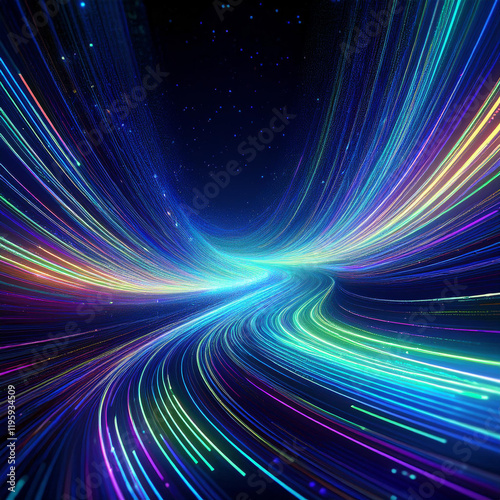Electric streams of data illuminate deep outer space.