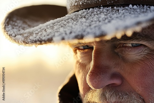 Frost-Covered Cowboy Hat with a Focused Gaze photo