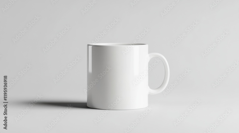 Obraz premium A white coffee mug stands alone on a transparent background, highlighting its simplicity and elegance. The mug casts a soft shadow on the surface.