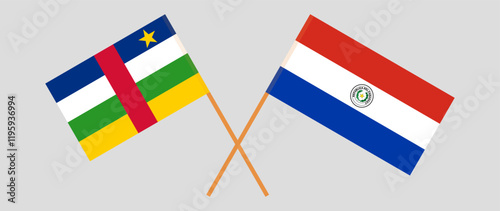 Crossed flags of Central African Republic and Republic of Paraguay. Official colors. Correct proportion. Vector illustration photo