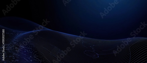Dark blue abstract wave, glowing background, digital art, website header