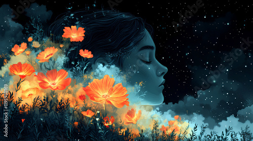 Mental health concept, Woman breaking through the puzzle of her own mind, to improve	