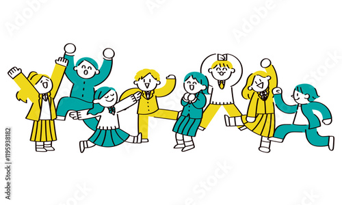 楽しそうな学生のイラストセット