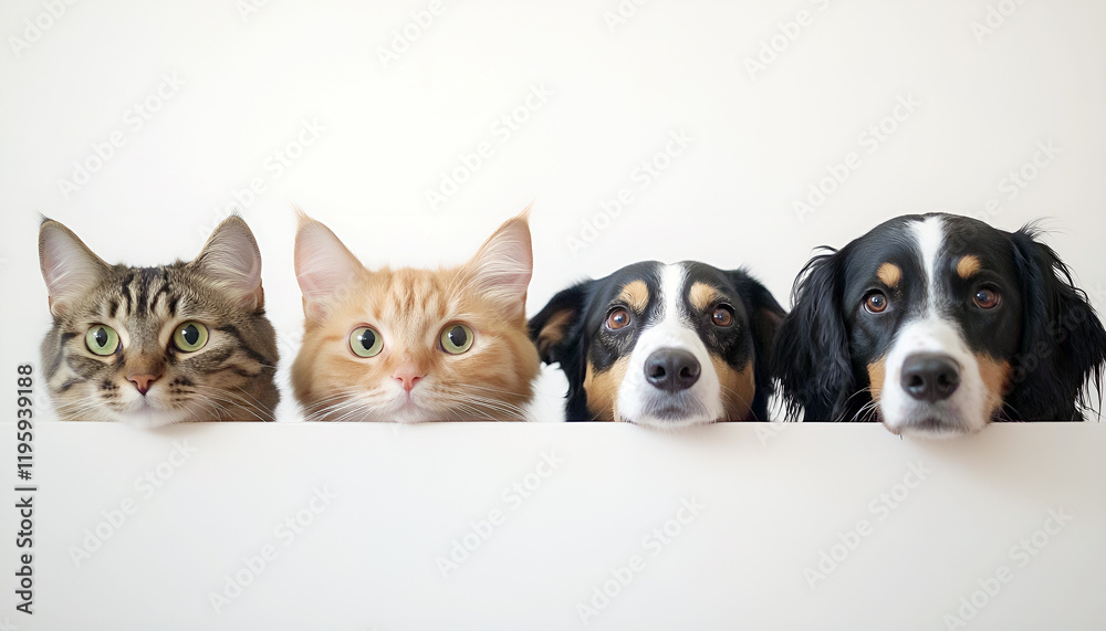 Dogs and Cats Peeking Over Web Banner