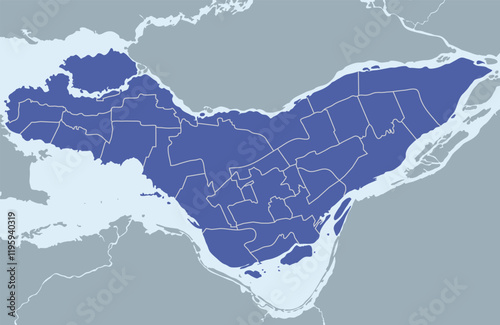 Map of Montreal city with districts