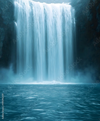 Serene and Scenic Waterfall Cascade: Tranquil Tropical River with Misty Blue Waters – A Picturesque Hidden Gem for Nature Photography and Travel Adventures
