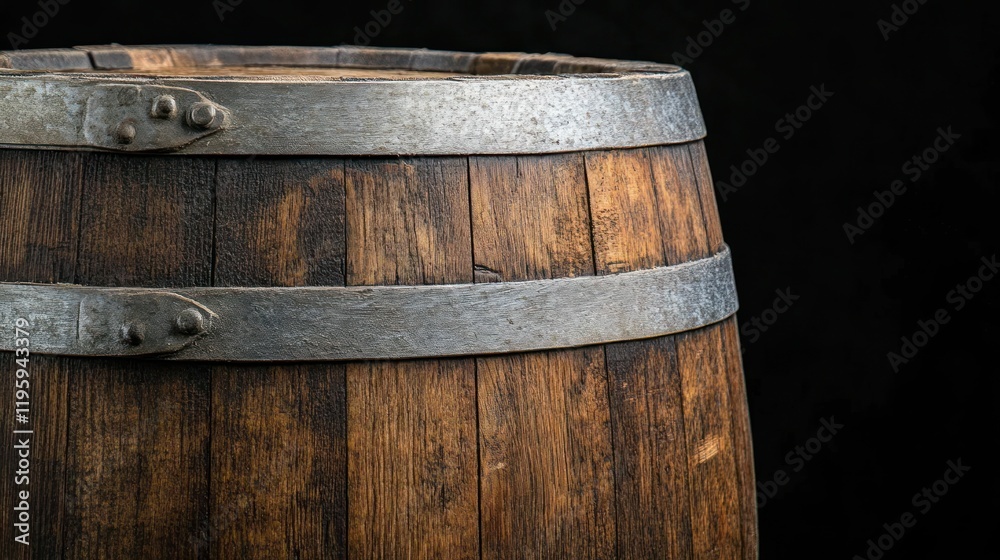 Wooden Barrel with Metal Bands Wooden Barrel with Metal Bands