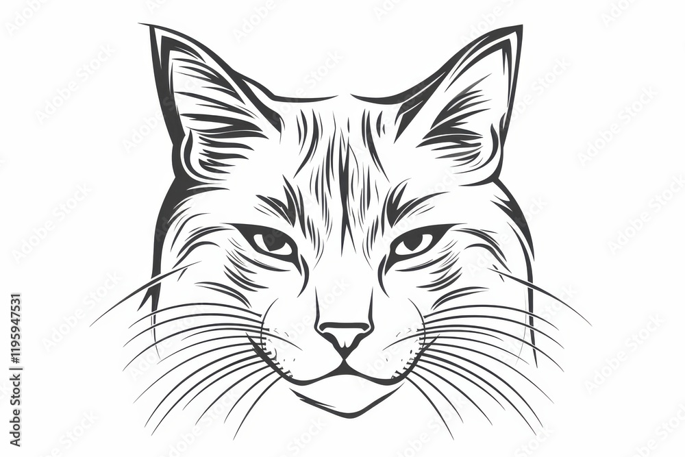 Feline elegance: simple outline of a cat's head in pointed pose Feline elegance: simple outline of a cat's head in pointed pose