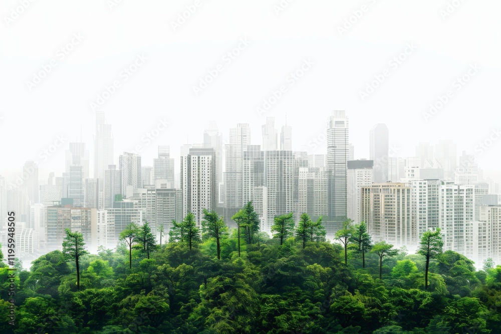 Lush urban forest providing green space amid bustling cityscape Lush urban forest providing green space amid bustling cityscape