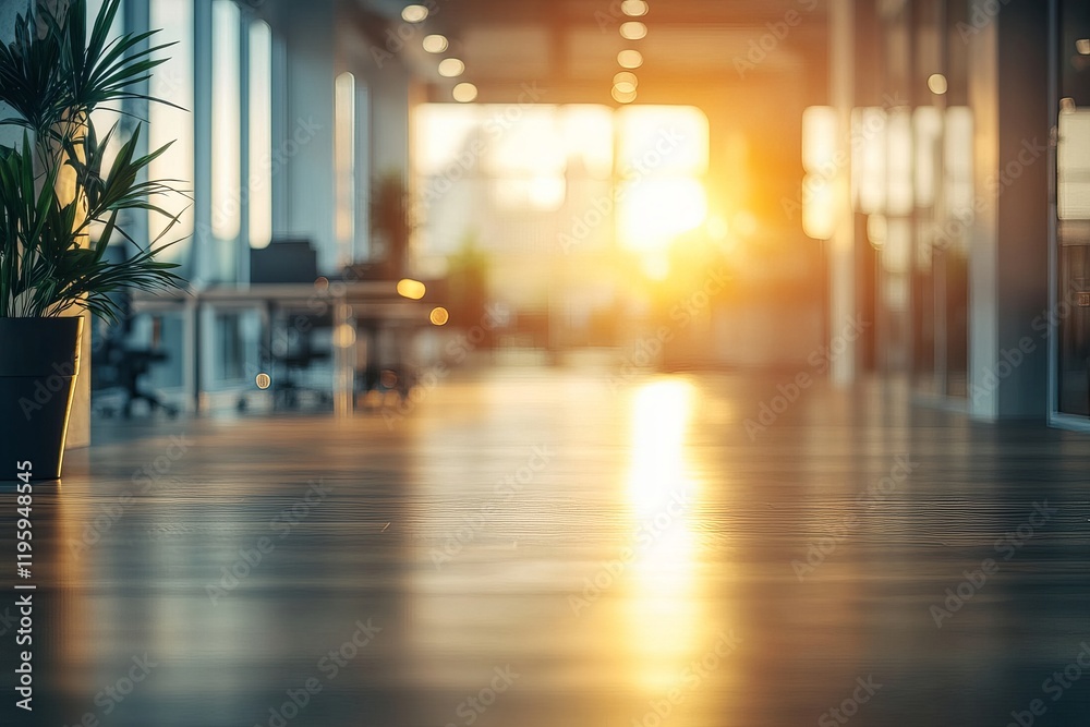 Blurred empty open space office. Abstract light bokeh at office interior background Blurred empty open space office. Abstract light bokeh at office interior background