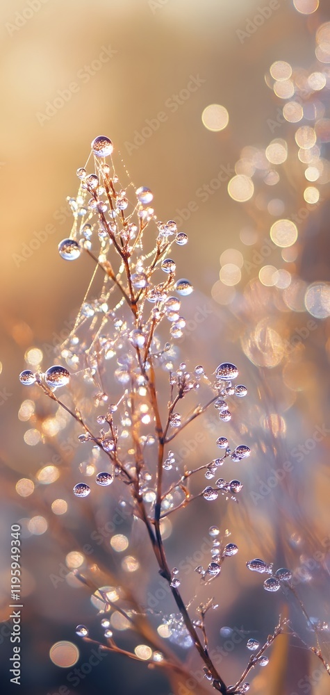 Fototapeta premium Dew-Kissed Branches: A Golden Hour Botanical Image