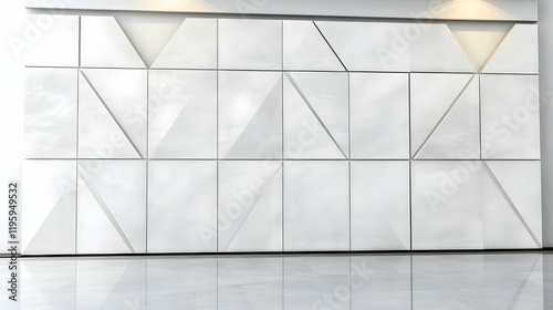 Modern white geometric wall paneling in an empty room  ideal for interior design or architectural presentations