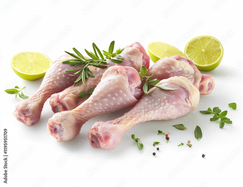 chicken thighs with ingredients for cooking on white background. Ai Generate chicken thighs with ingredients for cooking on white background. Ai Generate