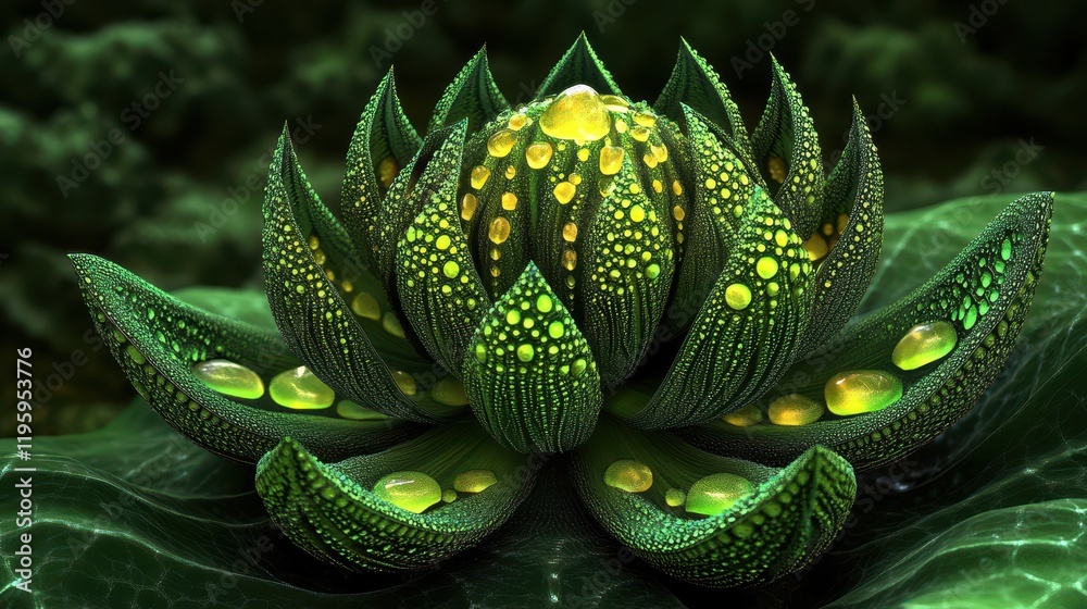Fototapeta premium A Green Alien Flower with Dew Drops