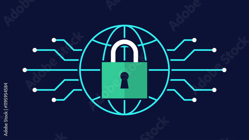 Global Cyber Security Illustration - Editable Vector : Suitable for Infographics with Technology, Internet and Security Theme.