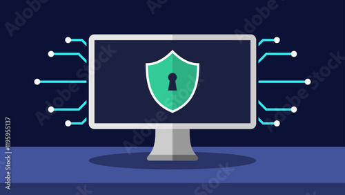 Computer Security Illustration - Editable Vector : Suitable for Infographics with Technology, Internet and Security Theme.