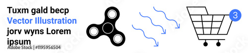 Business-related elements including a fidget spinner, notification shopping cart, and placeholder text. Ideal for e-commerce, notifications, branding, merchandise, digital marketing, user interface
