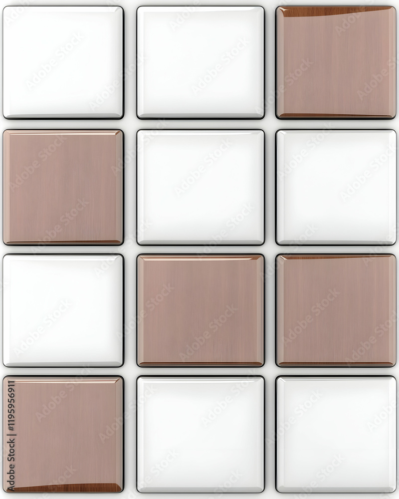 Fototapeta premium White and brown ceramic tiles, square pattern, kitchen backsplash, home improvement