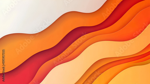 Abstract orange and red wavy paper cut background.
