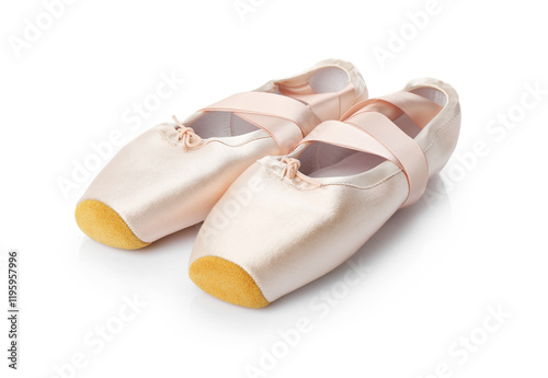 Pair of beautiful pointe shoes isolated on white